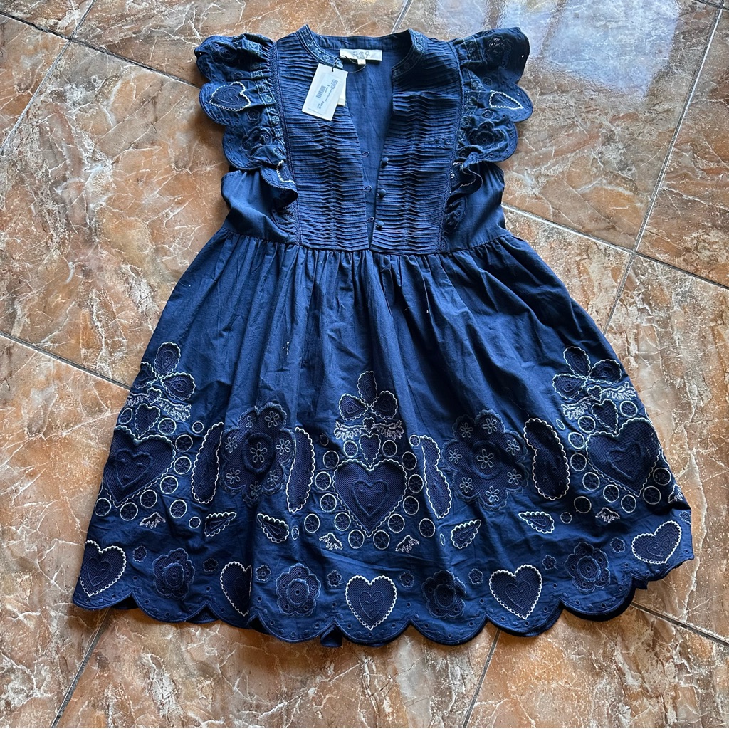Sea New York V-Neck Navy Mini Dress Dress With Embroidered Details